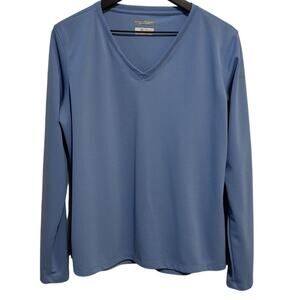 Columbia Omni Shade Men's Light Blue Solid Long Sleeve V-Neck T-Shirts Size XL